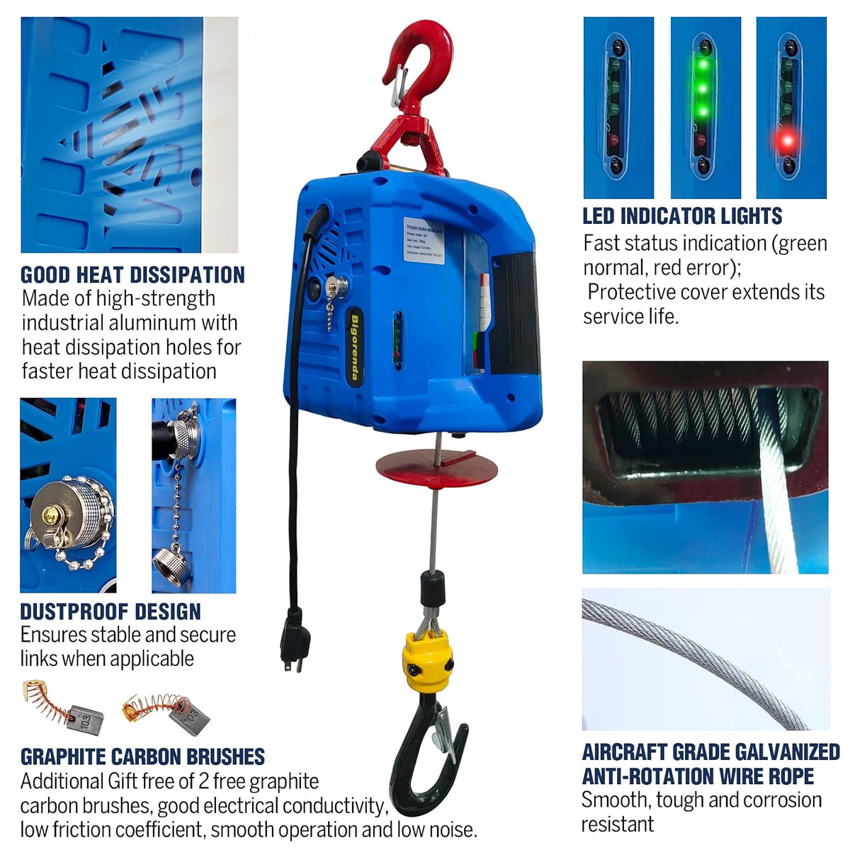 3-in-1 Electric Hoist Winch,1500lb Capacity