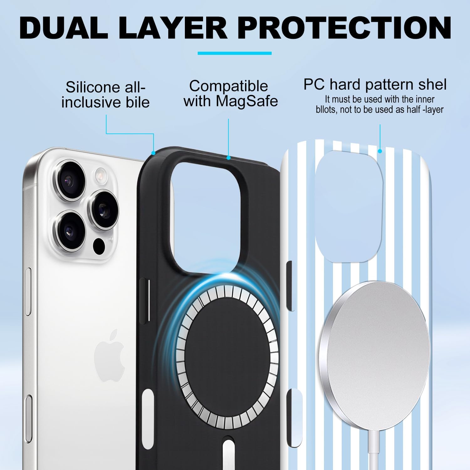 Magnetic for iPhone 11 Case Cute Stripes Phone Case, Blue&White | Aesthetic Striped Shockproof Slim TPU and Hard PC