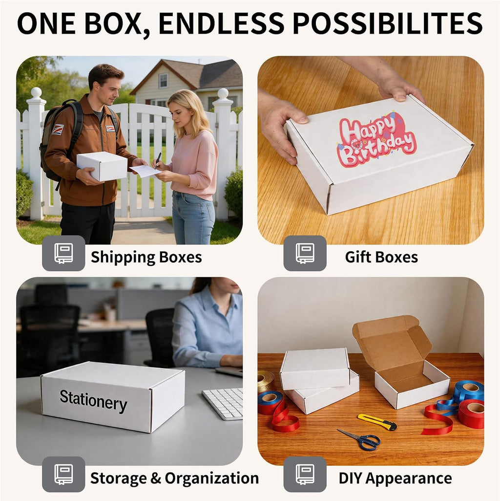 10" x 7" x 3" White Corrugated Cardboard Shipping Boxes Set of 25