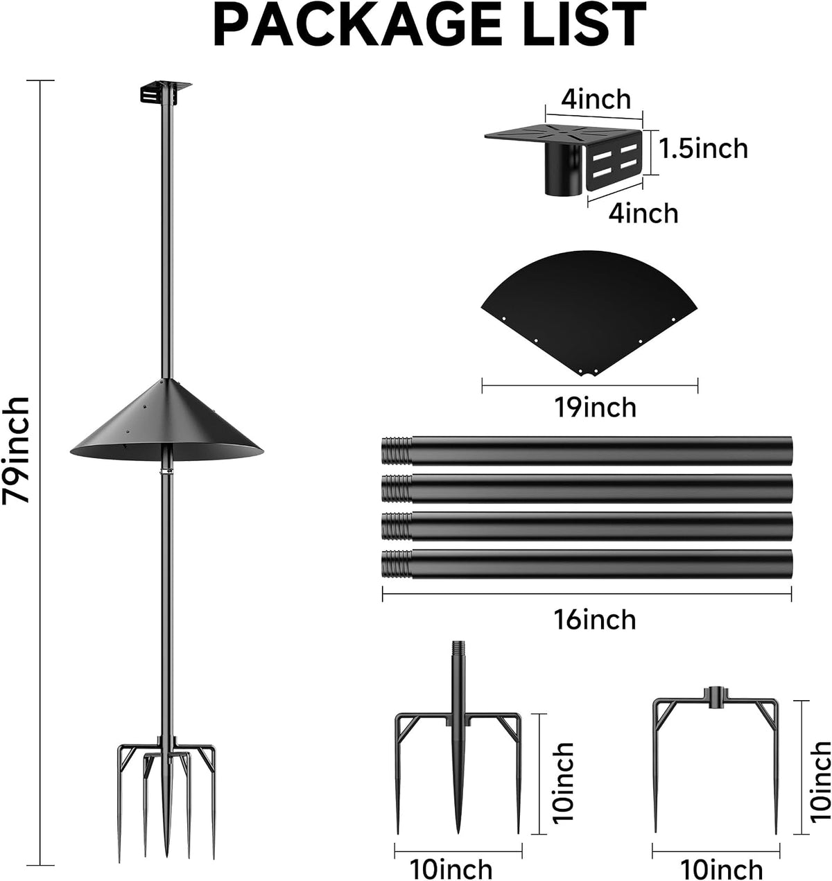 79" Smart Bird Feeder Pole Stand with 19" Proof Squirrel Baffle - Dia 1 Inch Bird House Pole for Camera Birdfeeder