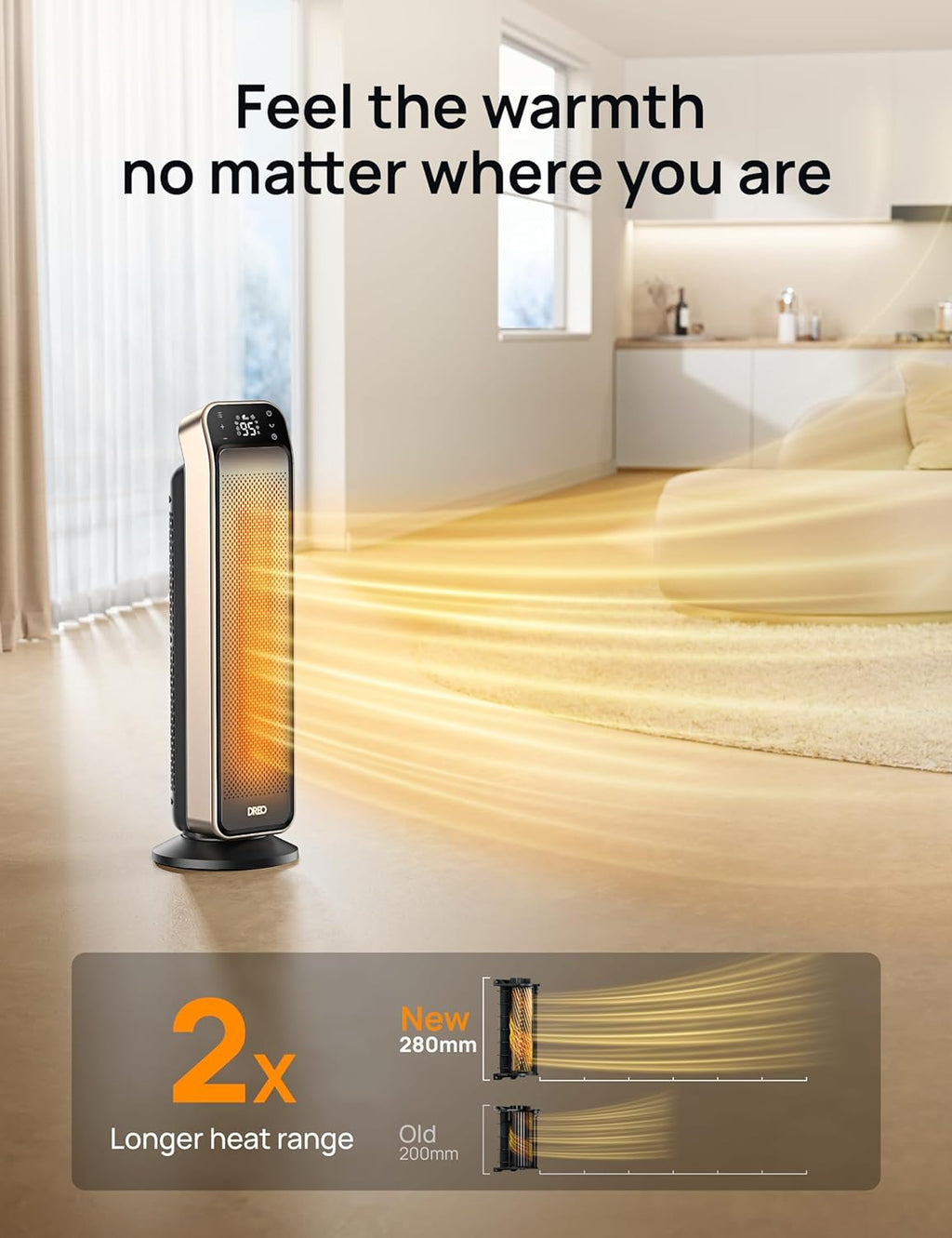 25 Inch Electric Space Heater for Indoor Use, Large Room, Thermostat | 11.5 ft/s Fast Heating, 25dB Quiet Operation