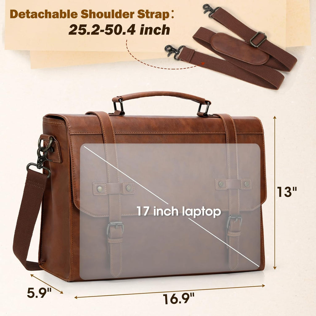 Mens Messenger Bag 17 Inch Waterproof Vintage Leather Laptop Briefcase Large Laptop Bag Satchel Bag Computer Shoulder
