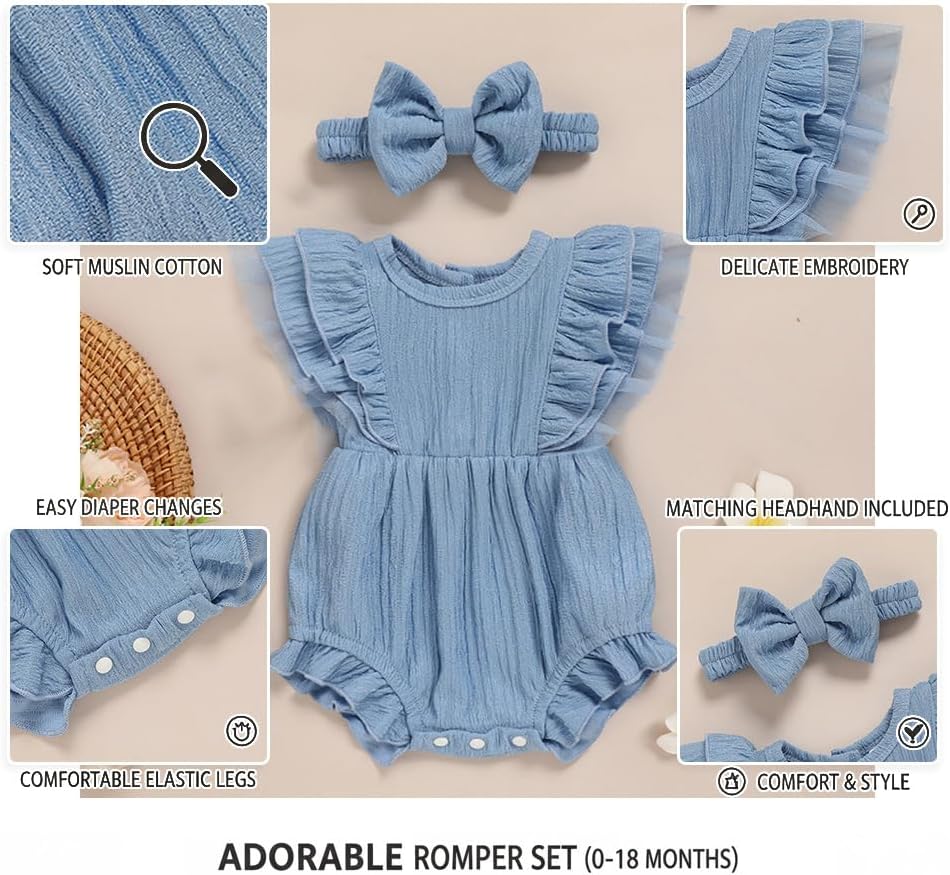 Ruffle Bubble Romper for Baby Girl | One-Piece Shorts Jumpsuit | Summer Outfit & Dress for Infants 0-18M