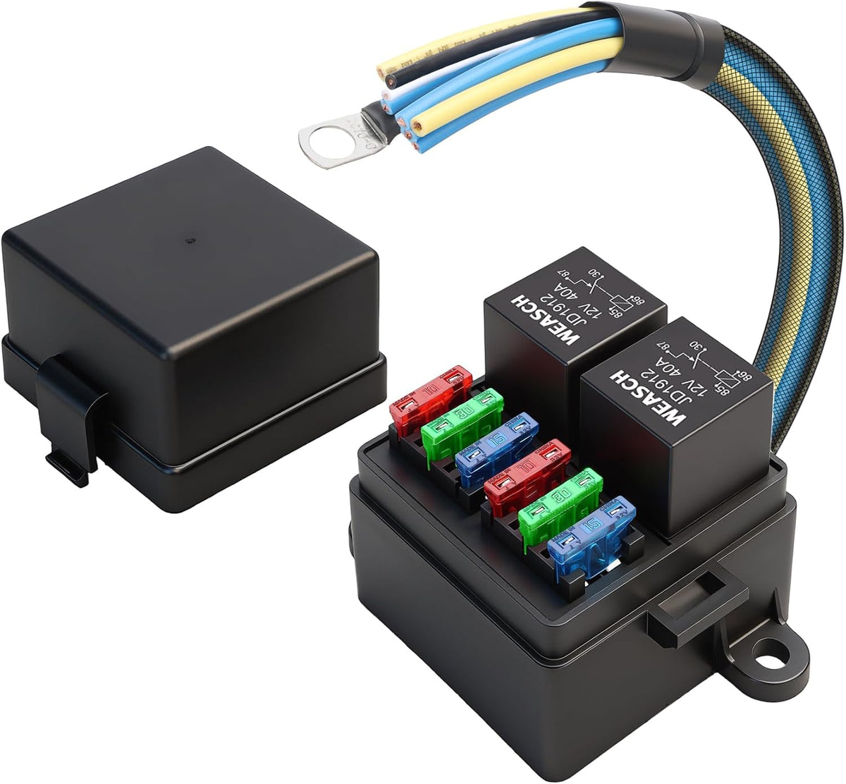 12V 6-Way Pre-Wired Fuse Relay Box with 2X 40A 4-Pin SPST Relays