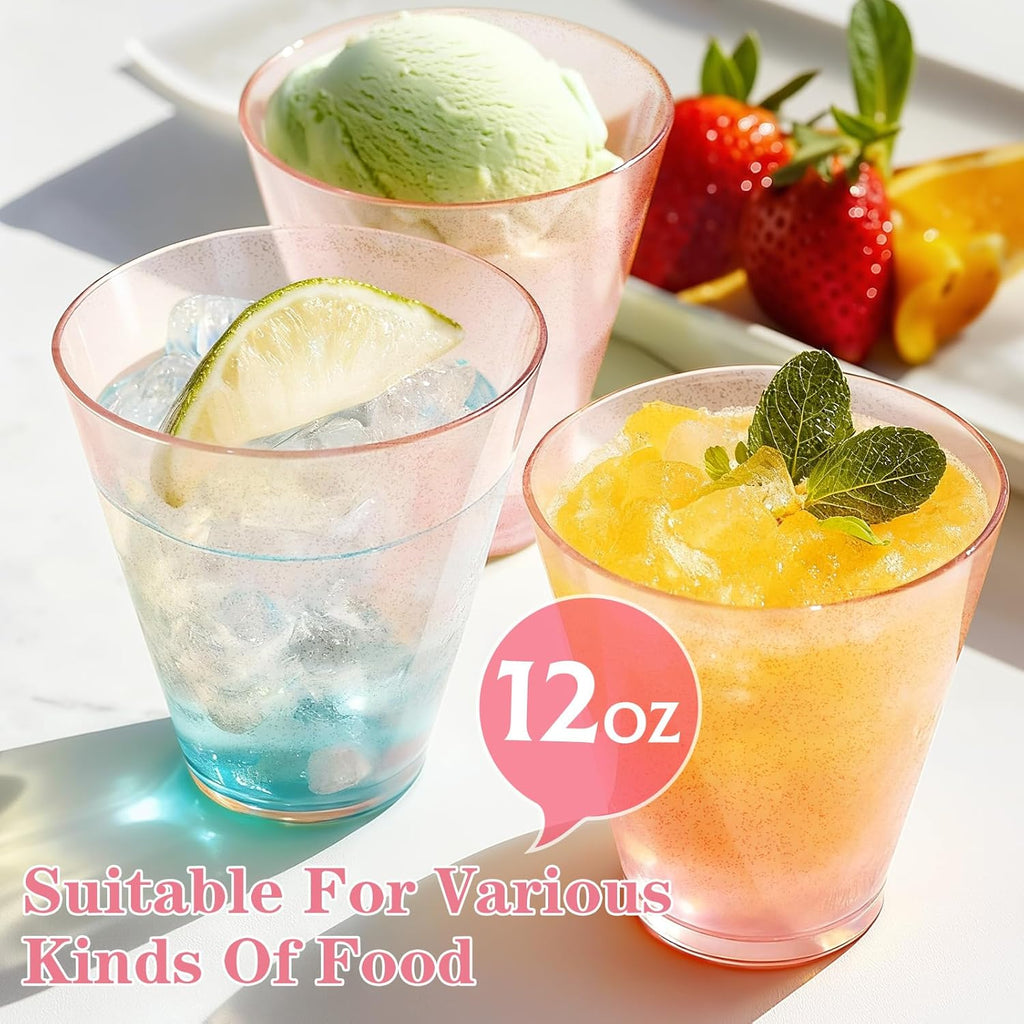 50 Pack 12 oz Pink Disposable Plastic Cups Cocktail Glasses
