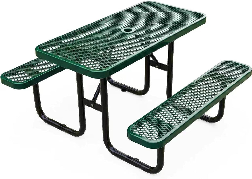 4ft Heavy-Duty Commercial Metal Outdoor Picnic Table, Green