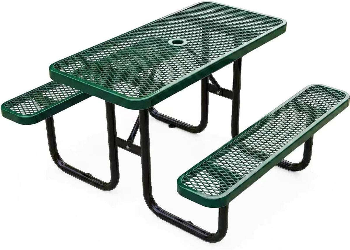 4ft Heavy-Duty Commercial Metal Outdoor Picnic Table, Green