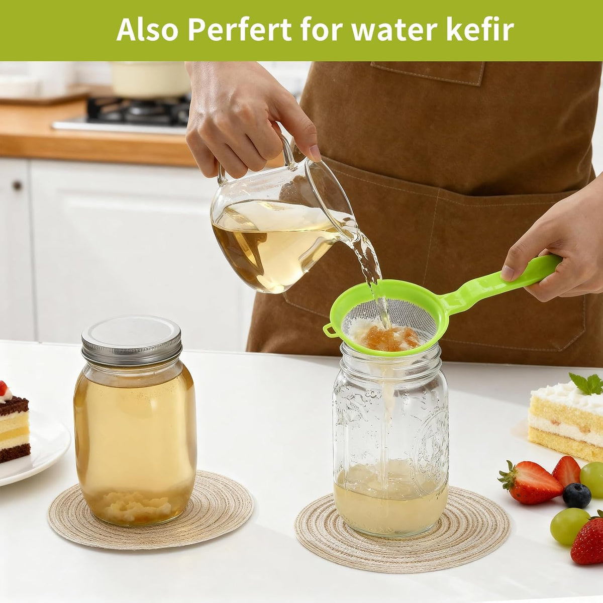 Luckyiren Kefir Strainer Set, 2-Size Plastic Non-Metal Sieve with Fine Mesh