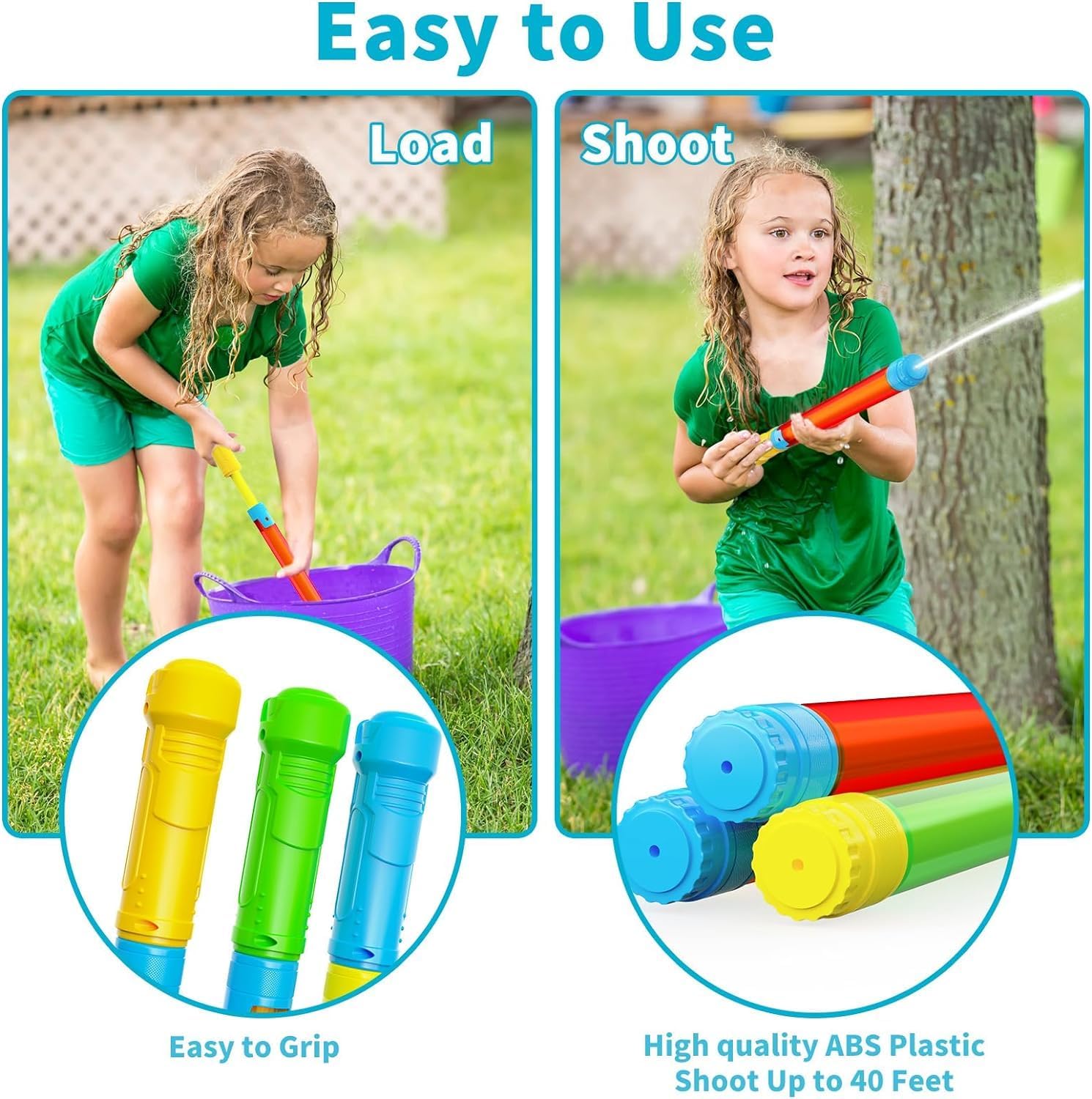6 Pack Water Gun, Water Blaster for Kids & Adults | Shoot Up to 40 ft, Bulk Water Squirt Guns, Water Guns for