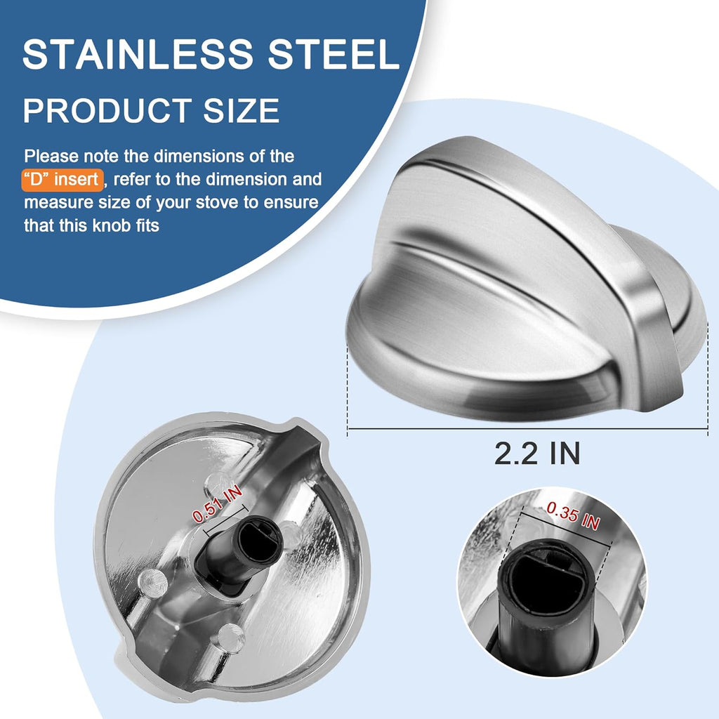 Fetechmate WB03T10325 Metal Replacement Stove Knobs Fit for General Electric/GE Range, 5 Pack Heavy Metal Burner Control Knobs D-Shaft Replace 2691864, JGP329SET1SS, JGP633SET2SS Stove Knobs