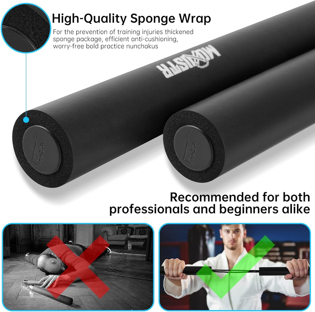 Safe Foam Rubber Cord Nunchakus Practice and Training 2 Pack | Extra-thick cushioning, non-slip surface, easy to