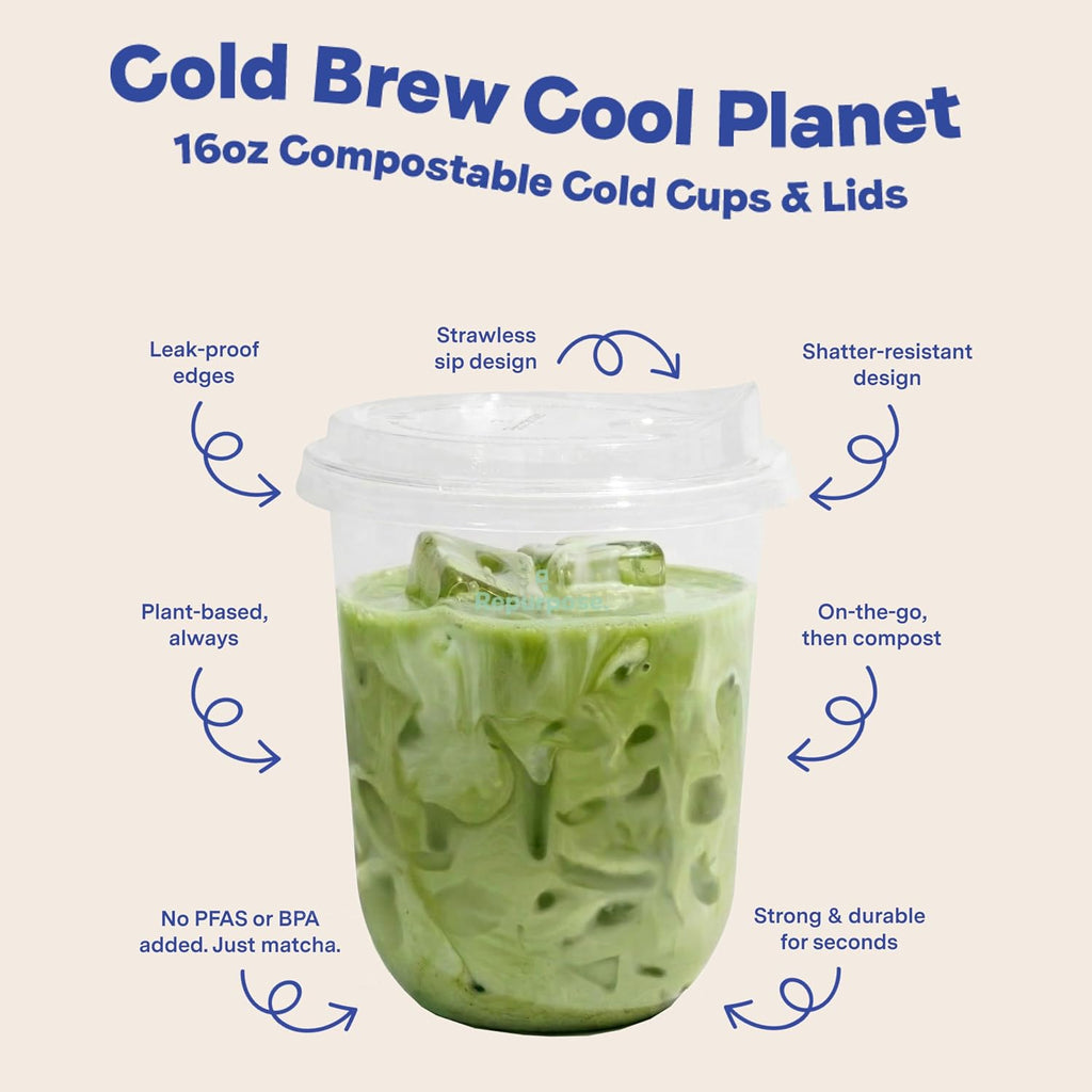 Repurpose 16 oz Compostable Cups with Secure-Fit Lids, 60 Pack - Plant-Based, Lightweight & Durable, BPA Free, No
