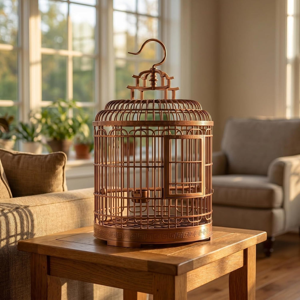 Large Bird Cage Retro Round Portable Bird Carrier Travel Cage for Lovebirds Parakeets and Cockatiels Spacious