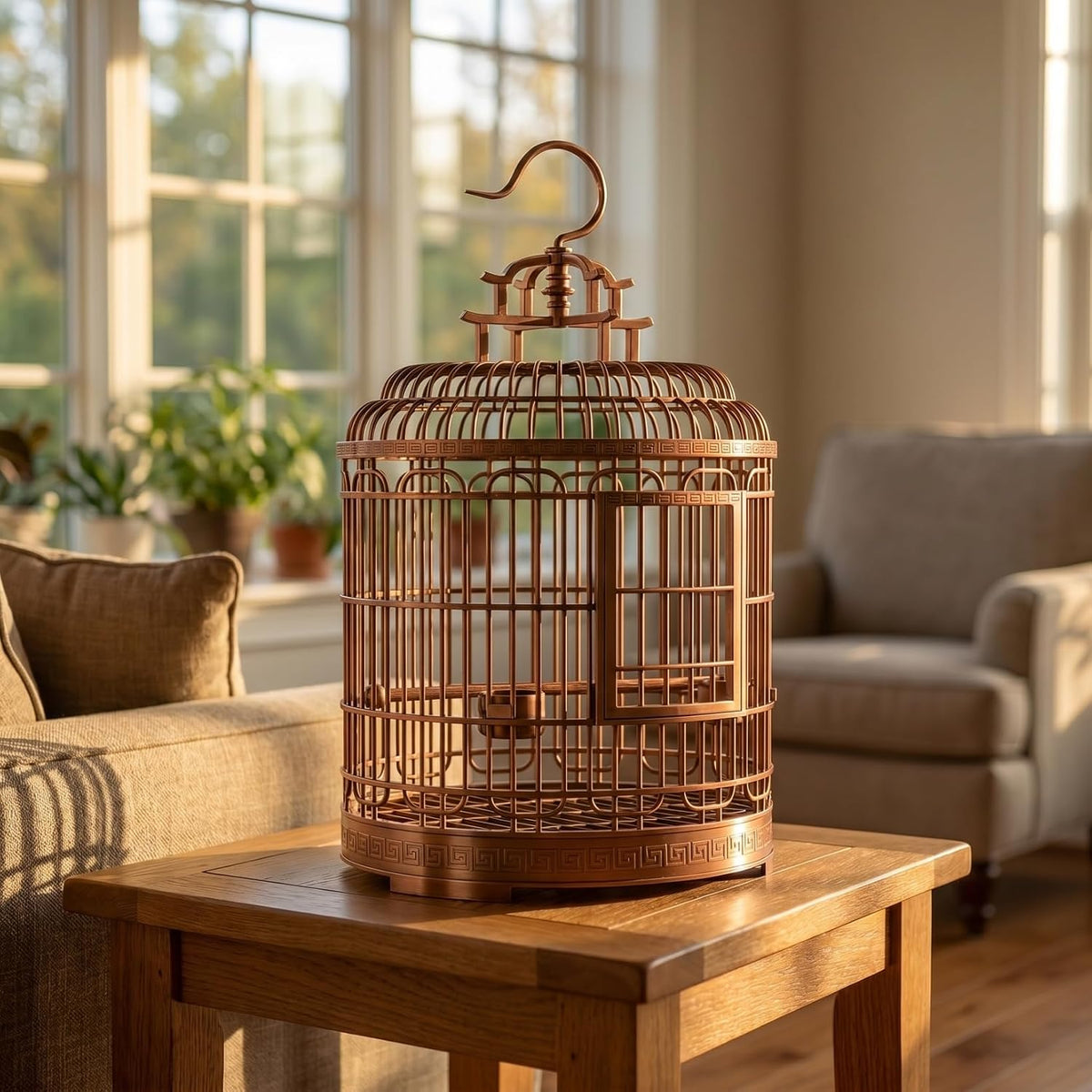 Large Bird Cage Retro Round Portable Bird Carrier Travel Cage for Lovebirds Parakeets and Cockatiels Spacious