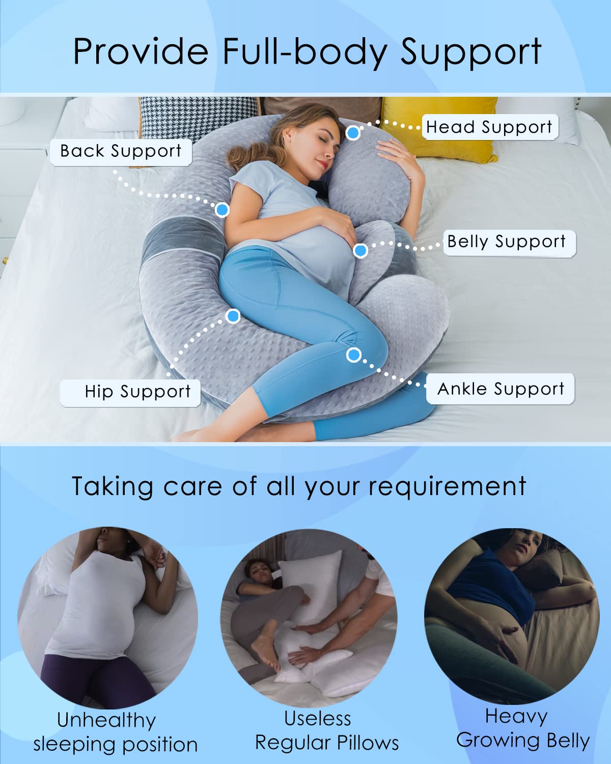 Pregnancy Pillow, Maternity Body Pillow, Wedge, Dual Grey Velvet