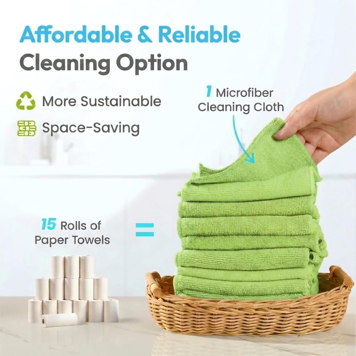 Microfiber Cleaning Cloth 12 Pack, 12 x 12 Inch,Green