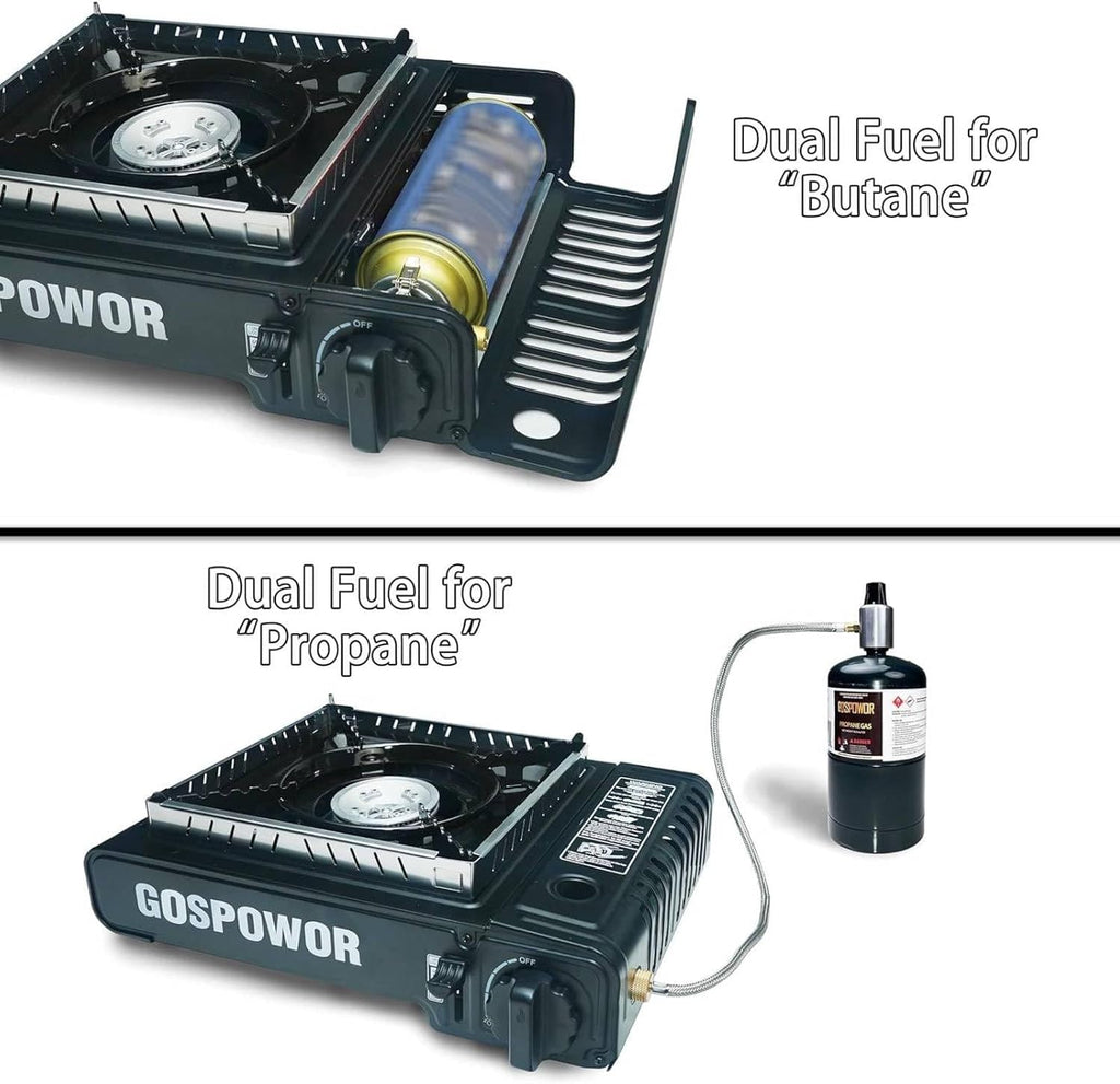 Propane or Butane Stove with Windblocker,Dual Fuel 10,000 BTU Propane Stove for Camping, Automatic Ignition Gas