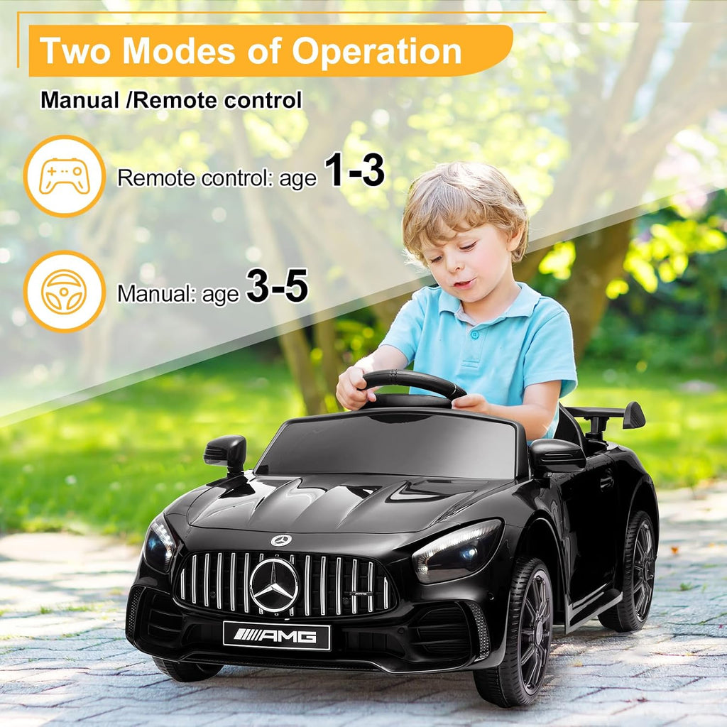 12V Licensed Mercedes Benz AMG GTR Kids Ride on Electric Car, Black | Electric Vehicle w/Parent Remote, Bluetooth
