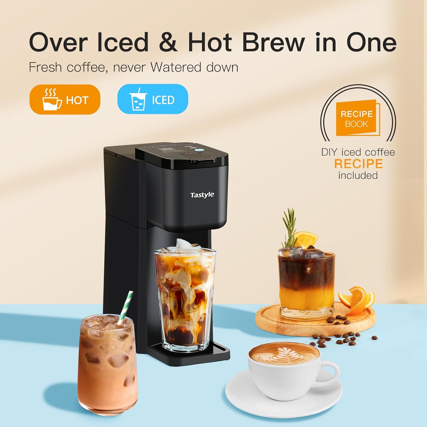 Mini Single Serve Hot and Iced Coffee Maker for K Cup and Ground | 6 to14 Oz Brew Sizes, with Recipe Book, for Home