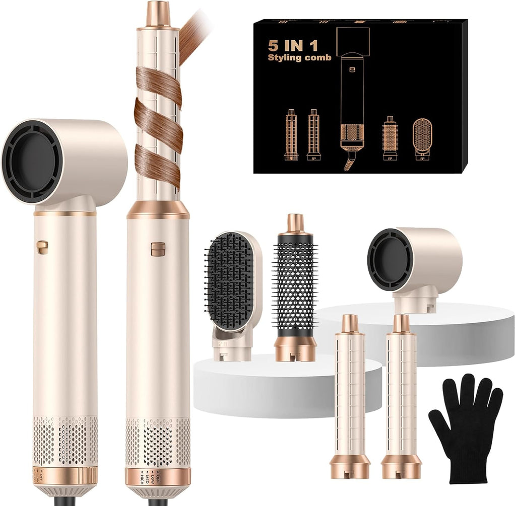 Hair Dryer Brush 5 in 1, Blow Dryer Brush Set with Air Curler Wrap Hair Styler, Negative Ionic Blow Dry Brush