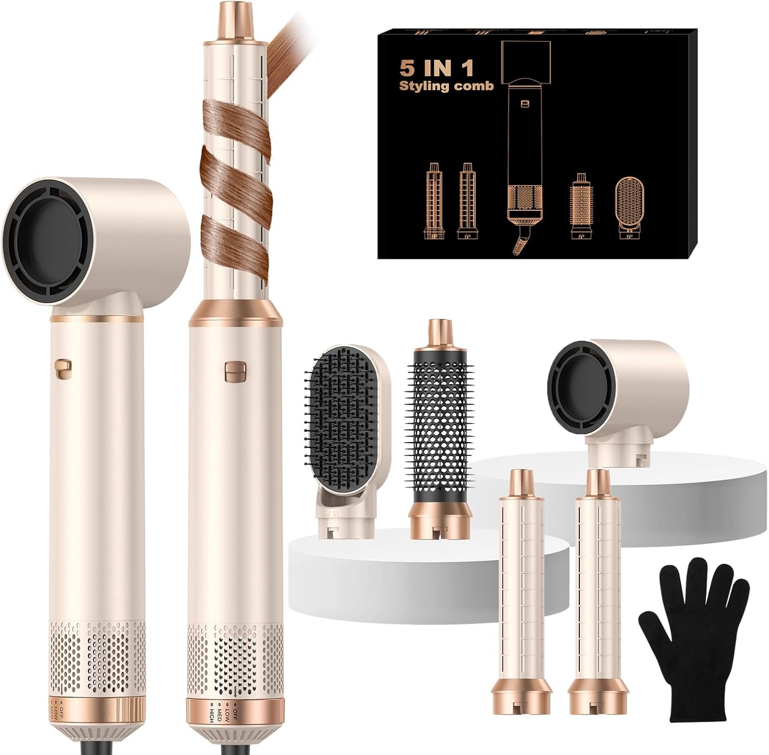 Hair Dryer Brush 5 in 1, Blow Dryer Brush Set with Air Curler Wrap Hair Styler, Negative Ionic Blow Dry Brush