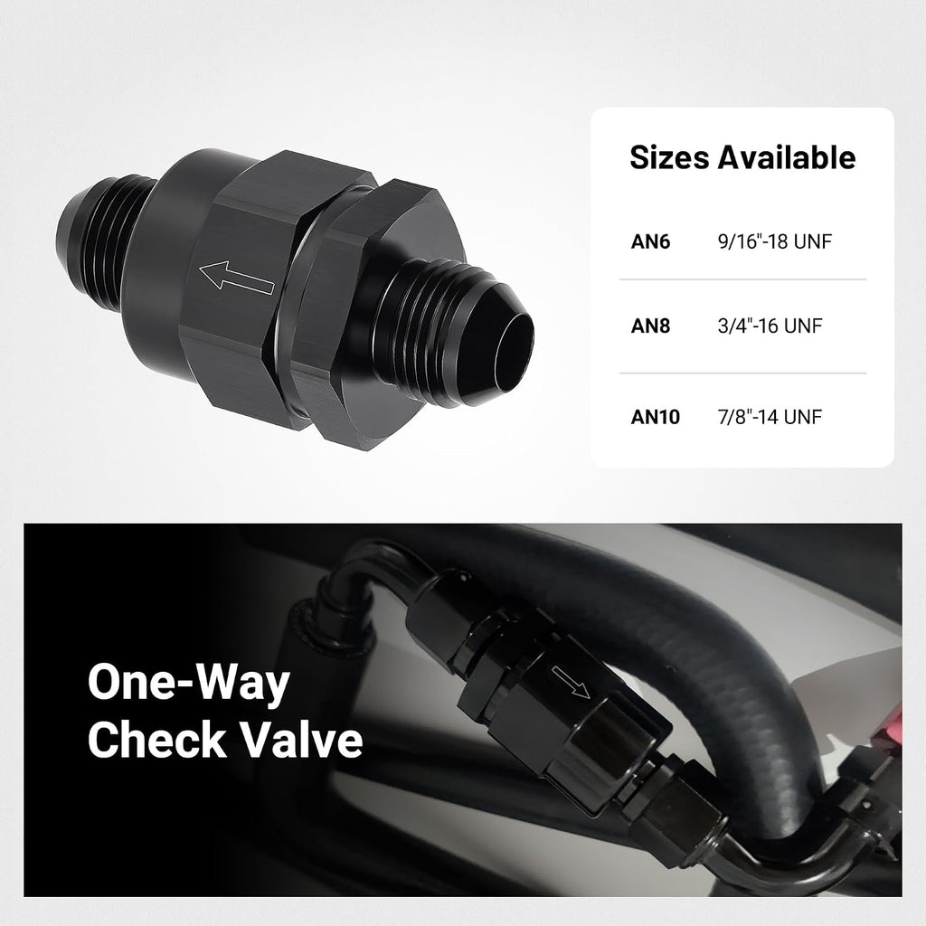 EVIL ENERGY 8AN Male Non Return One Way Inline Check Valve Fitting Black