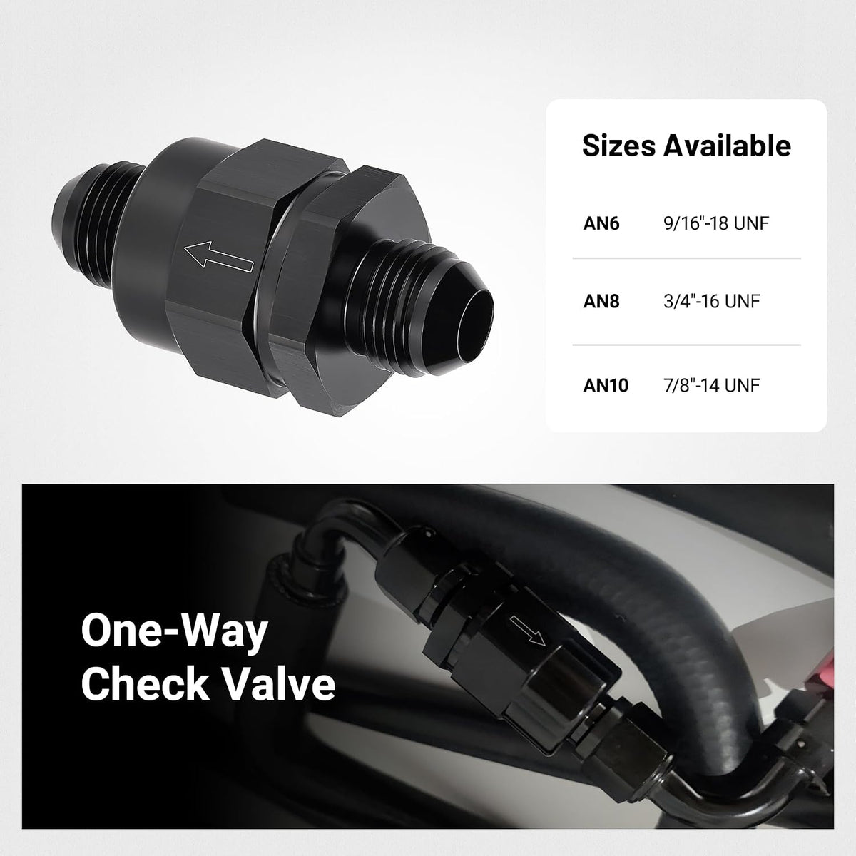 EVIL ENERGY 8AN Male Non Return One Way Inline Check Valve Fitting Black