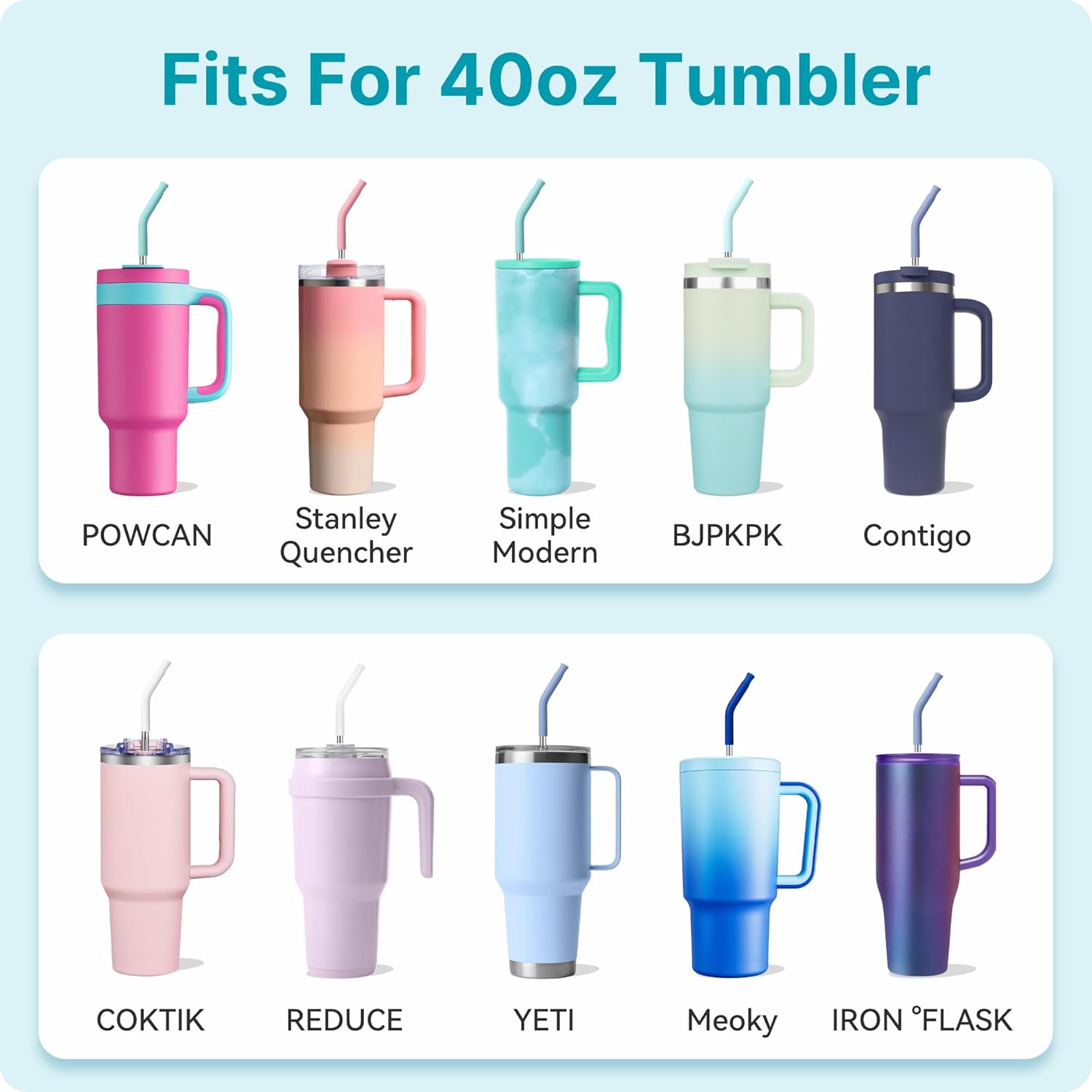 40 oz Straight Metal Straws for 40 oz Stanley Tumbler | 6 Pcs Stainless Steel Reusable Drinking Straw with Colourful