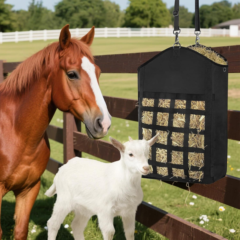 Hay Bag for Horses Goat: 3pcs Large Capacity Oxford Hay Feeder Bag with Hay Nets&Adjustable Strap
