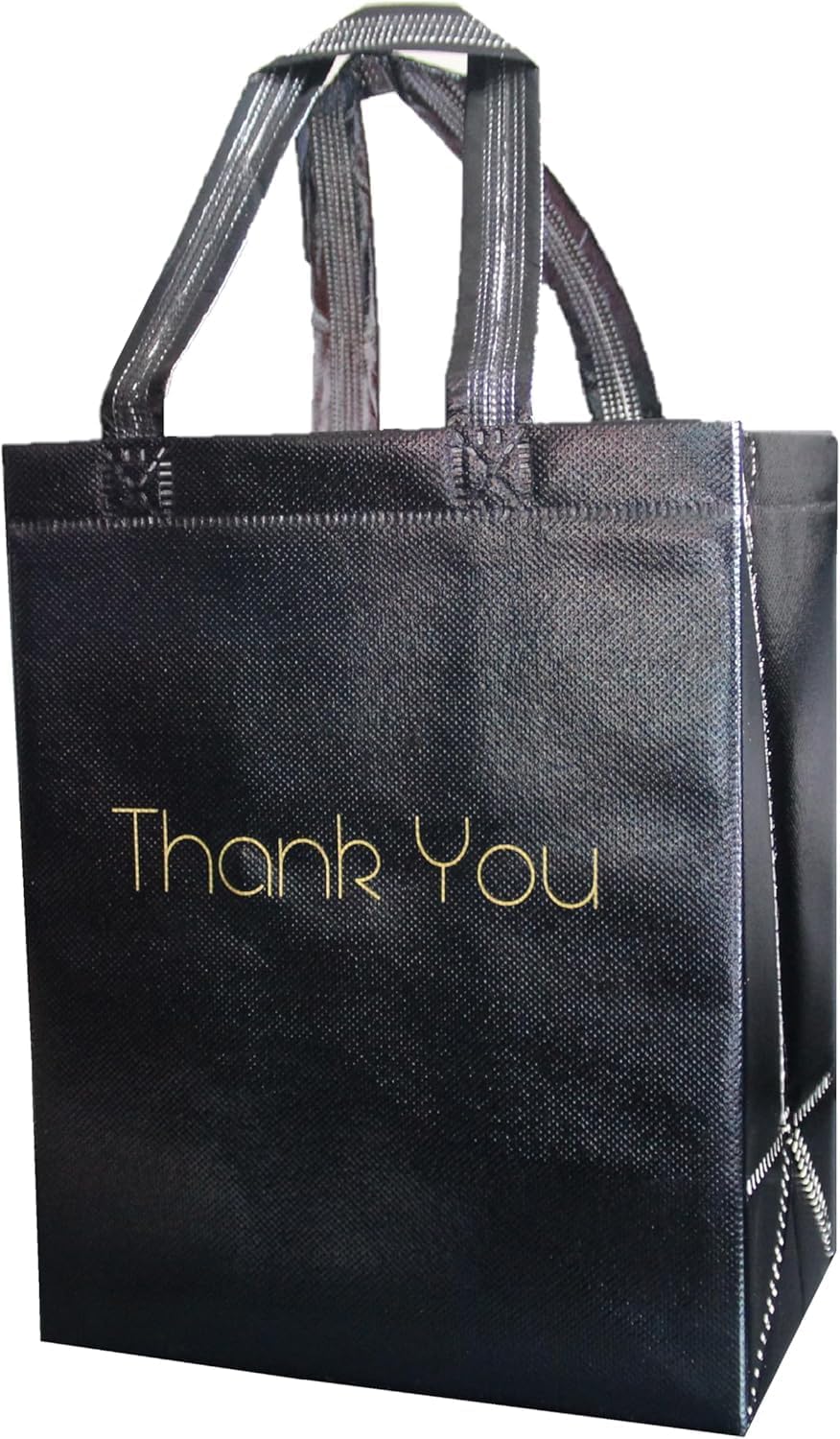 Thank You Gift Bags Bulk - Bulk Pack - Reusable Eco Friendly - 8x10 Inch - Black Glossy Medium