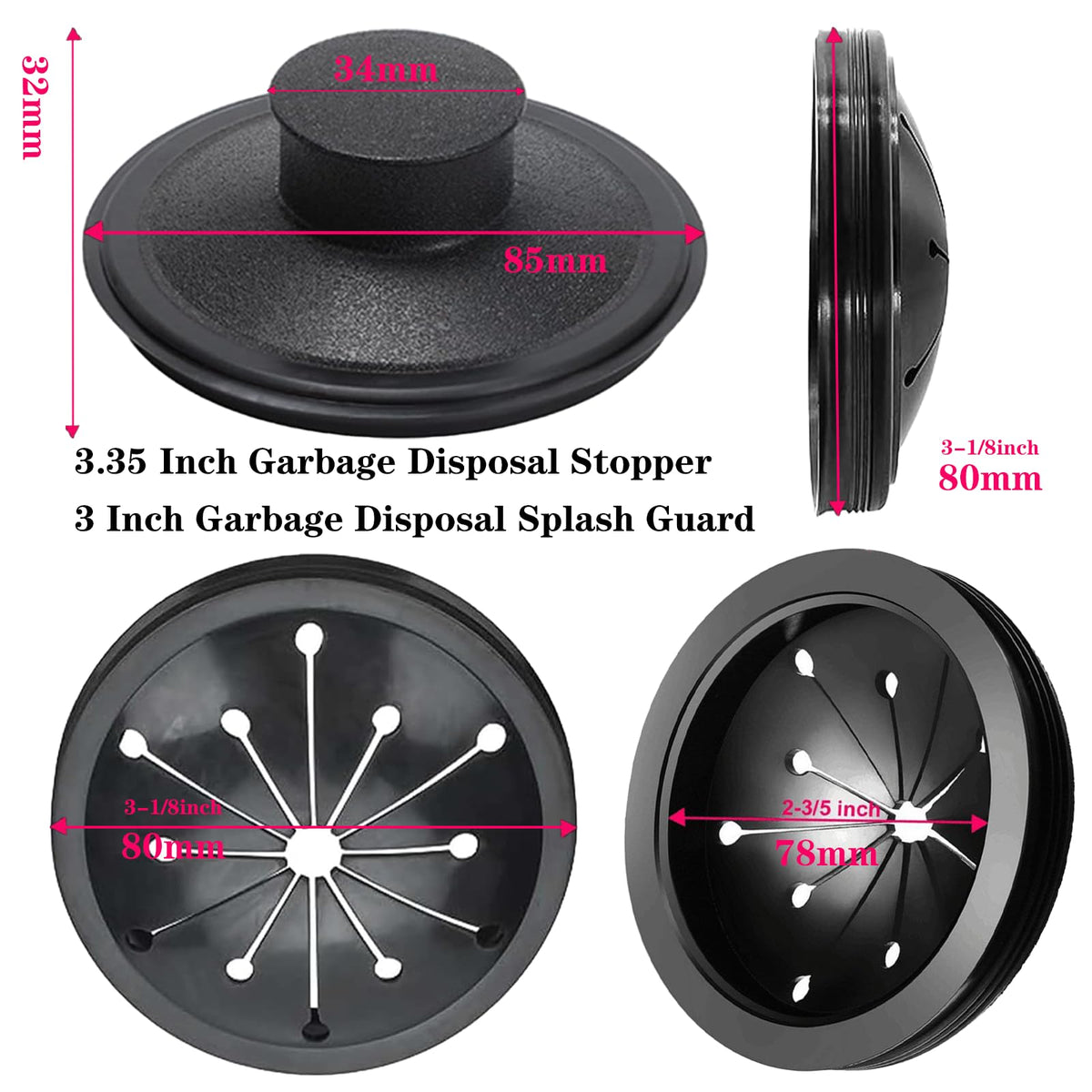 3 Inch Garbage Disposal Splash Guard Collar Sink Garbage Disposal Splash Guard for Whirlaway, Waste King, Sinkmaster and GE Models with 3.35 Inch Sink Stopper Replacement Garbage Disposal Stopper