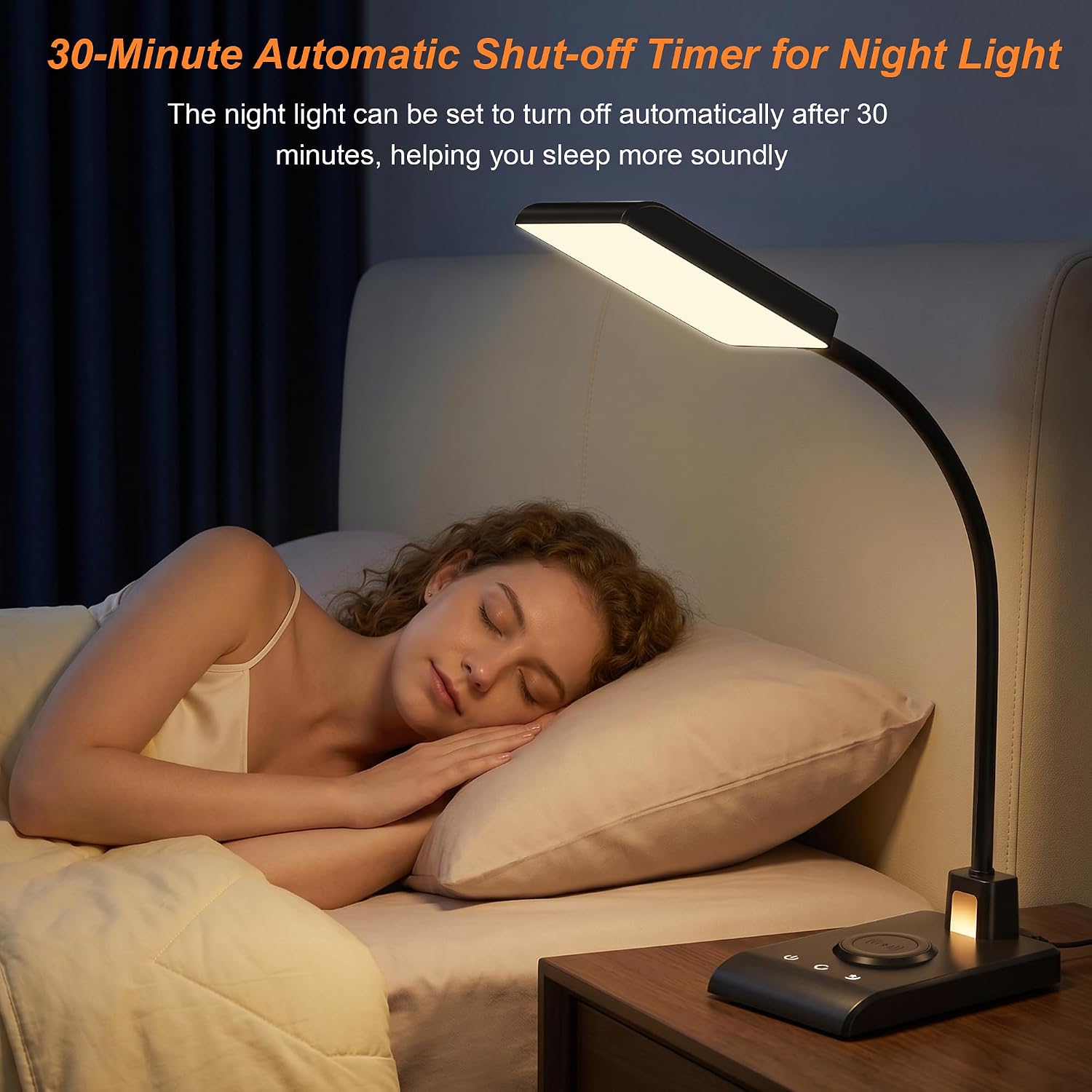 Desk Lamp with Wireless Charger, Desk Lamps for Home Office Night Light | 3 Color Modes with Stepless Dimming, CRI