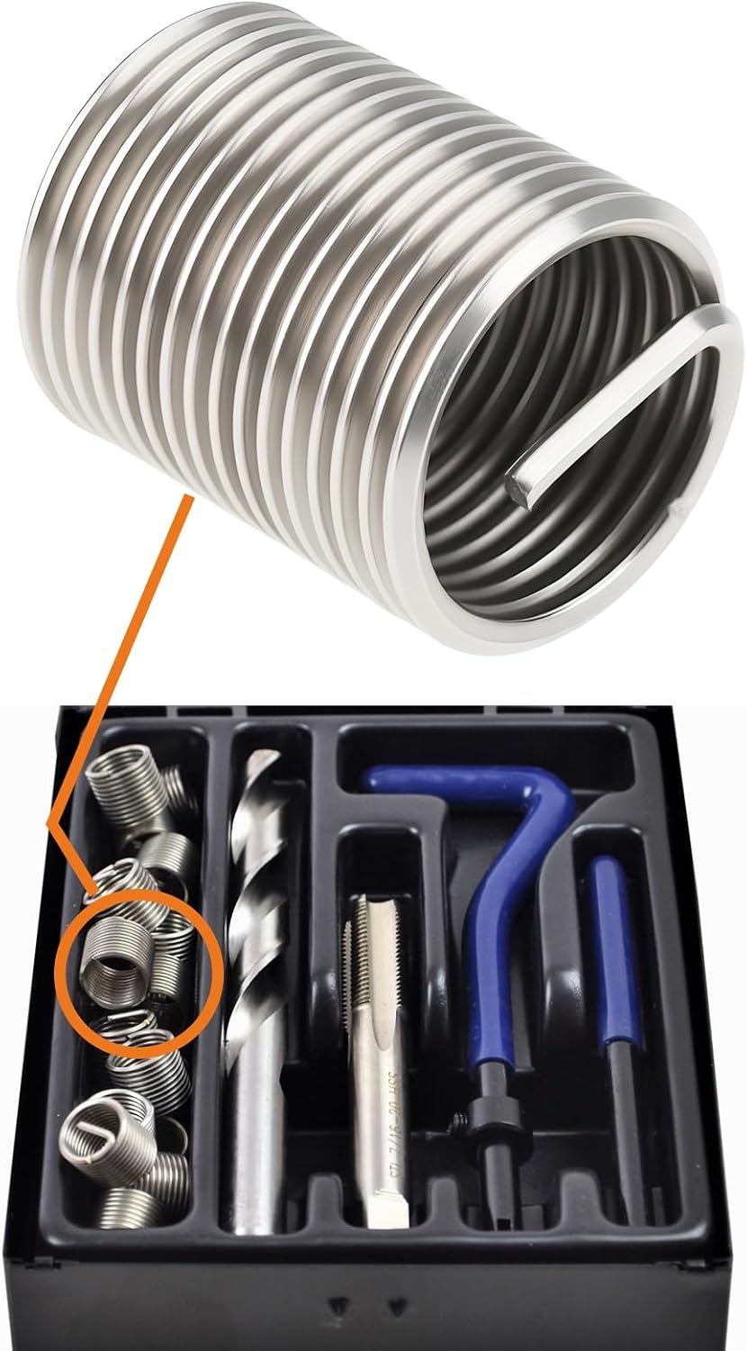 10x 304 Stainless Steel Fine Thread Insert M12x1.25x2D Compatible with Helicoil Manual Automatic Tool Repair Insert