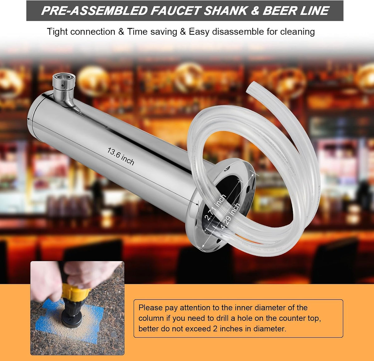 Single Kegerator Tap Tower, Stainless Steel Beer Tower Dispenser
