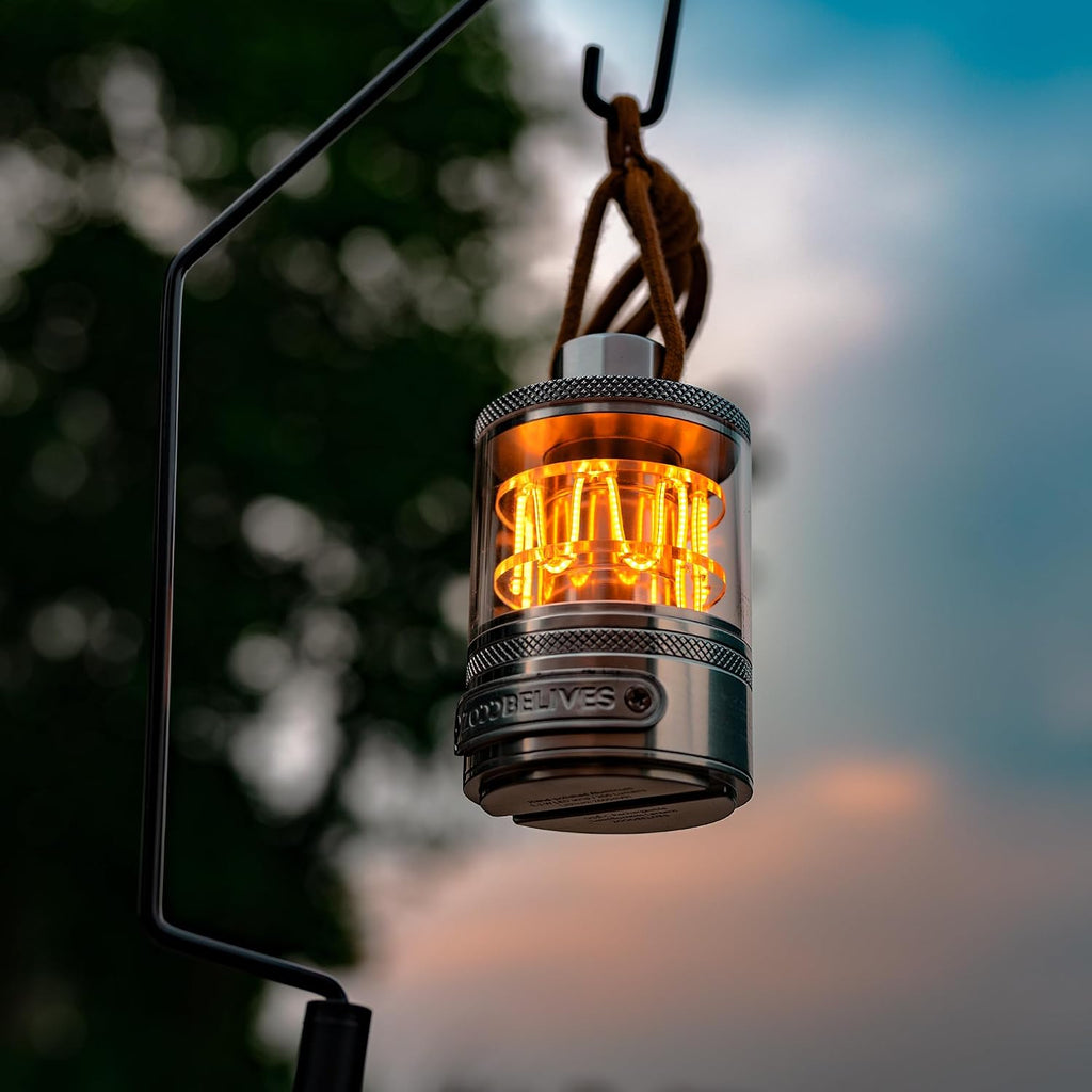 Vintage Aluminum Camping Lantern Light - Dimmable Warm Glow Lamp, Handcrafted Alloy, USB-C 72H Runtime, IPX4