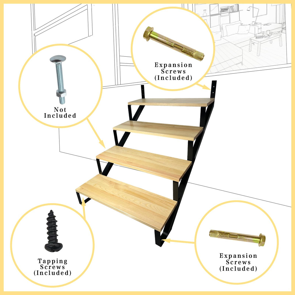 4 Step Metal Stair Step Steel Riser Stringers for 34.7" Height Deck, 2Packs