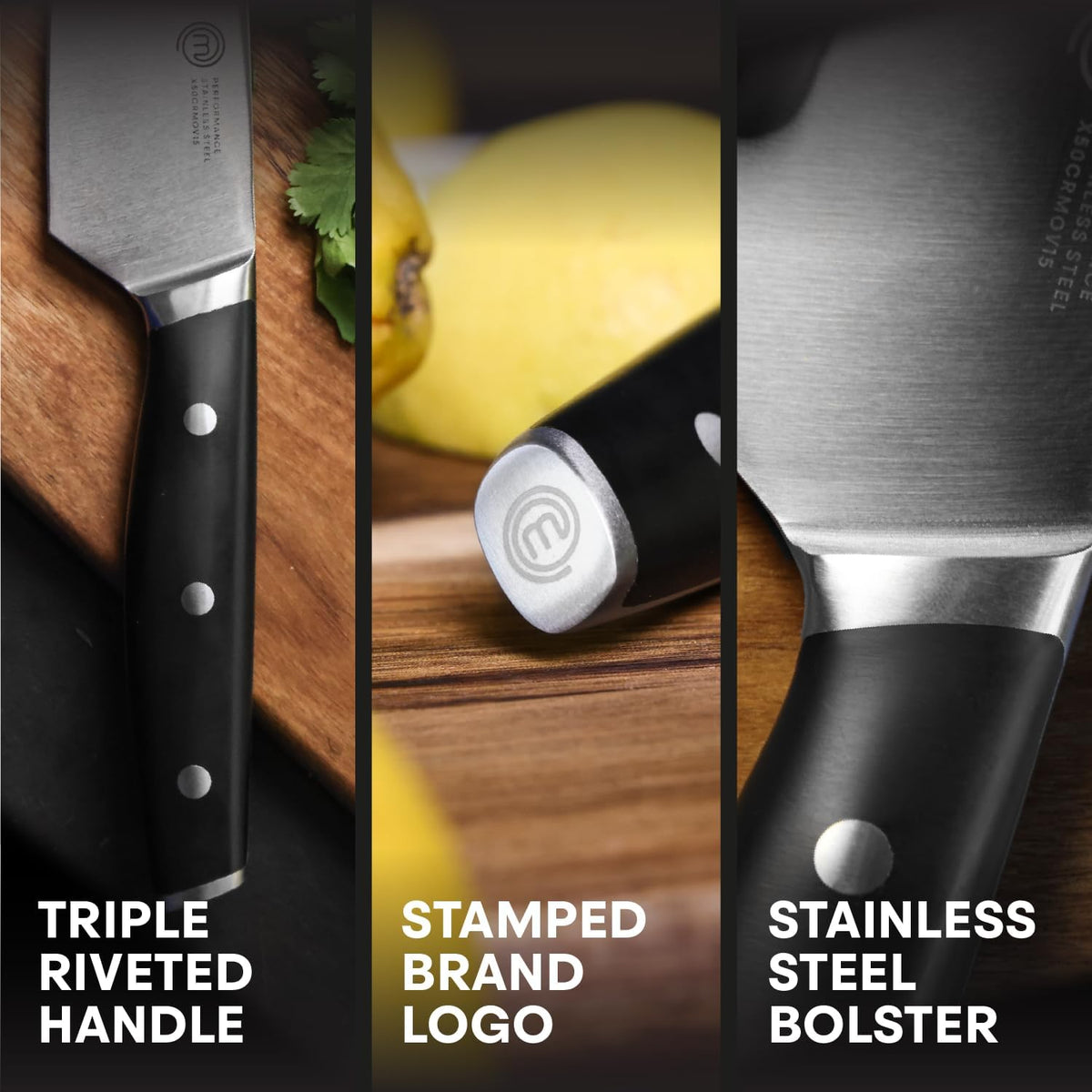 MasterChef Chef Knife Set with Bag, Knife Roll Set with 5 Professional Quality Kitchen Knives for Precision Home