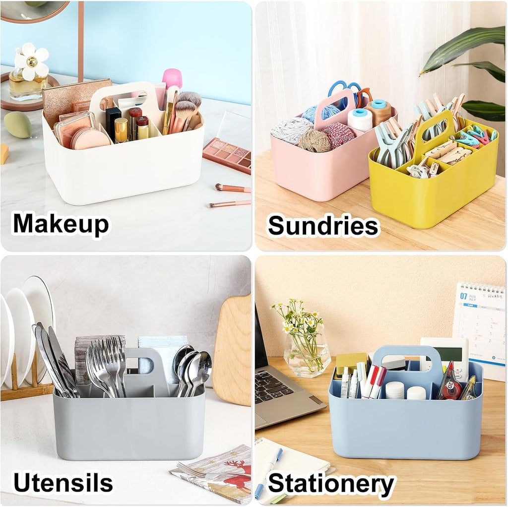 Multiuse Caddy Organizer with Handle, Portable Divided Plastic Tote Bin - Art Craft, Stationary Pen Marker Crayons