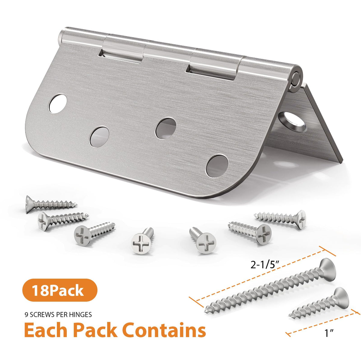 Brushed Nickel Door Hinges 4 Inch 18 Pack with Square & 5/8" Radius
