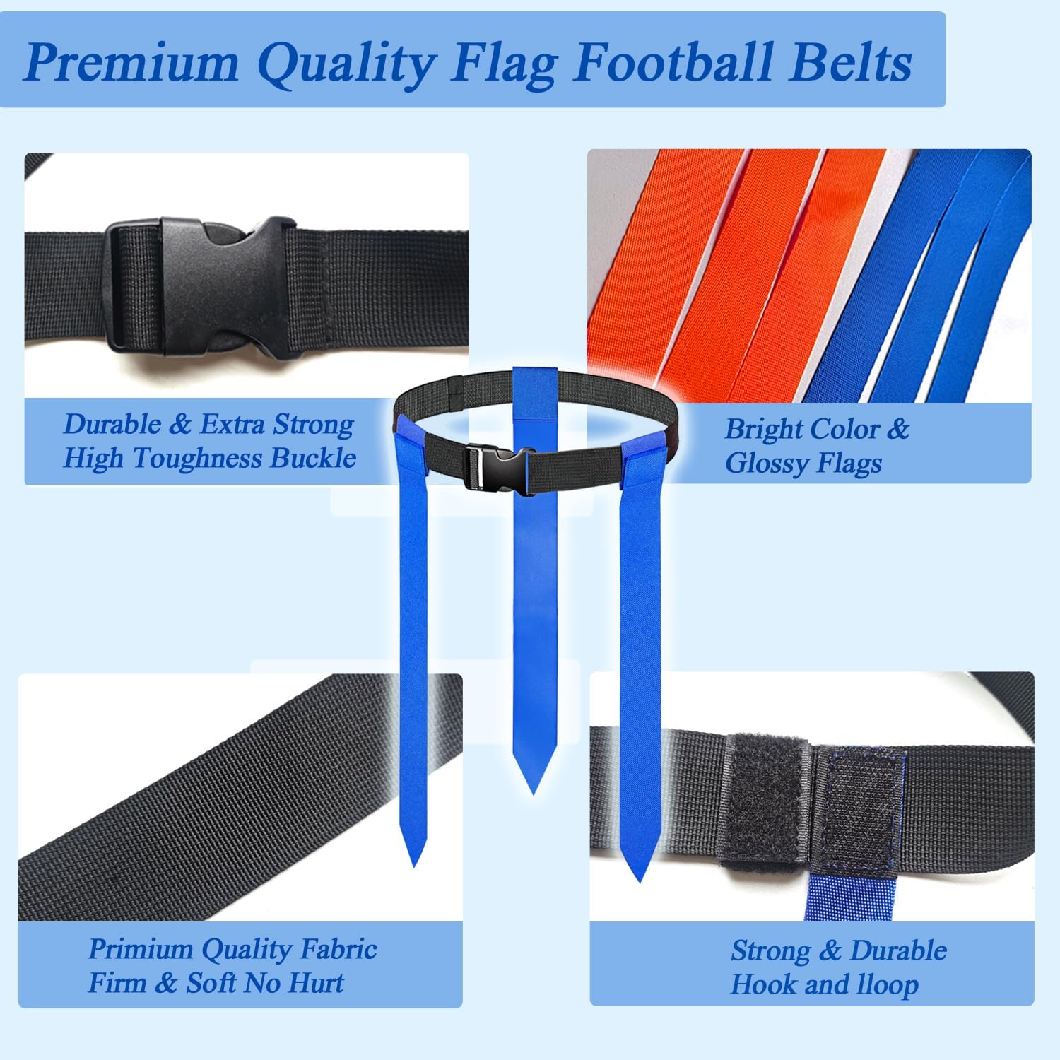 16 Sets Flag Football Belts, Adjustable Flag Football Set, Flag Football Flags Training Set Include Cones