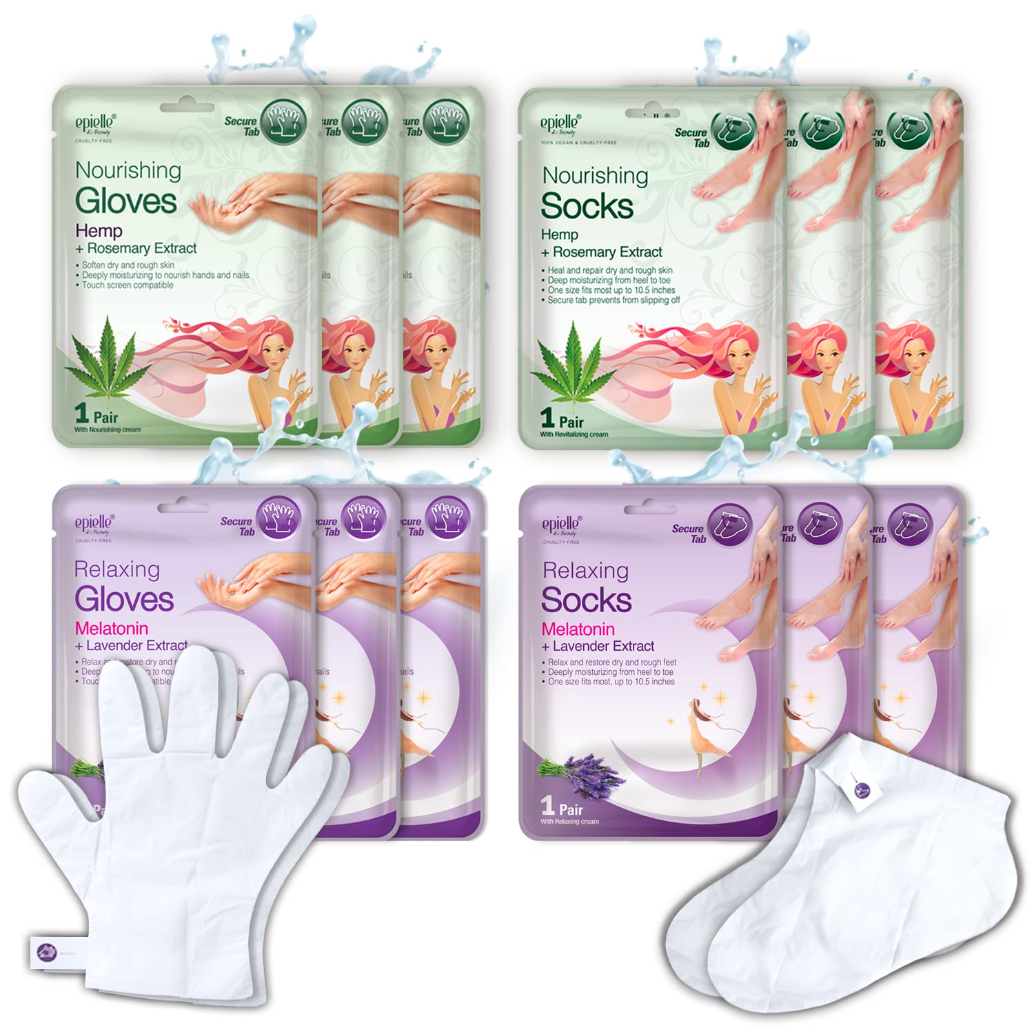 Relaxing & Nourishing Hand & Foot Masks, Soften Dry, Overworked Skin, Self Care Gifts for Women, Spa Kit, 6