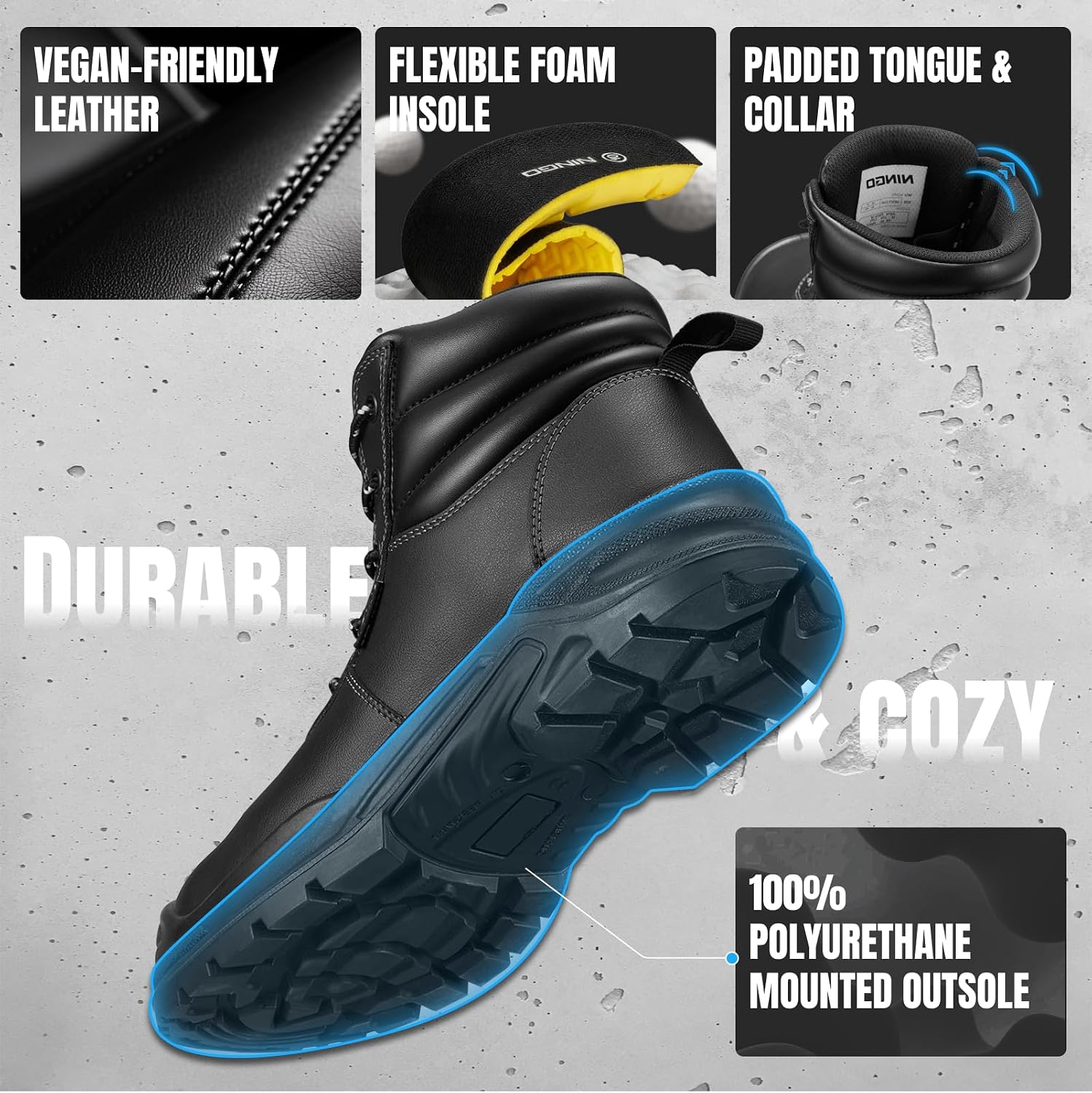 Steel Toe Work Boots for Men, Non Slip & Puncture Resistant Construction Boots with Breathable Lining, EH Protection