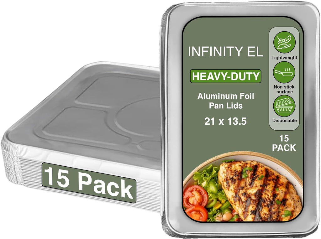 15 Pack Aluminum Pans Lids, Disposable Foil Lids, (Full-Size)