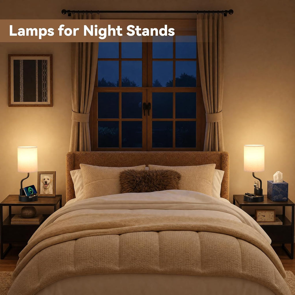 Bedside Lamps for Bedroom Set of 2 - Table Desk Lamp for Nightstand | 15" Table Lamp for Living Room with Pen Holder