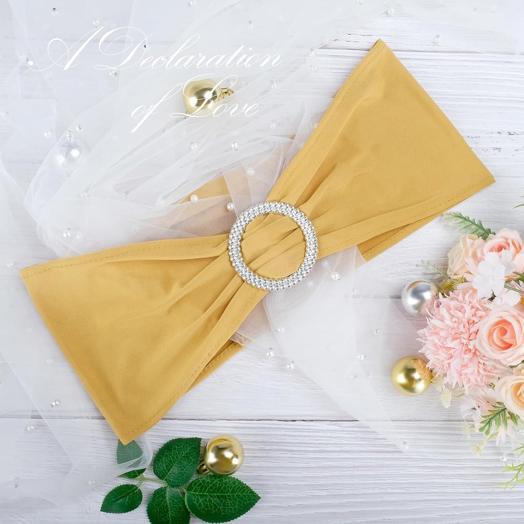 Gold Stretch Chair Sashes 50pcs with Buckle Slider