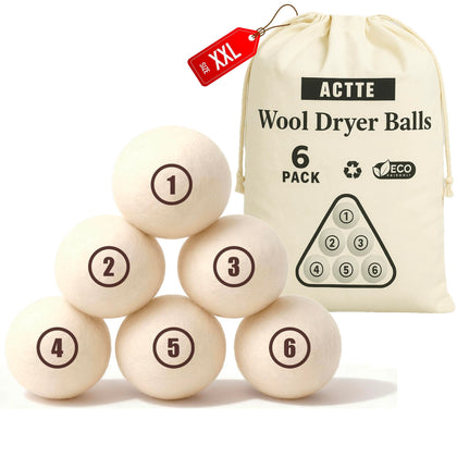 Wool Dryer Balls Laundry, XXL(3.1") 6 Pack, Premium Fabric Softener Ball, Reusable, Anti Static, Chemical Free