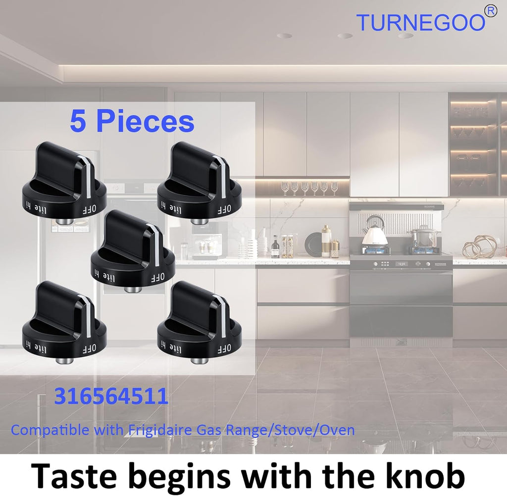 Upgrade 316564511 Stove Knobs Replacements, Reinforced Stainless Steel Protection Ring, Only Compatible with Frigidaire Gas Range/Oven/Stove Knobs (5 Pieces)