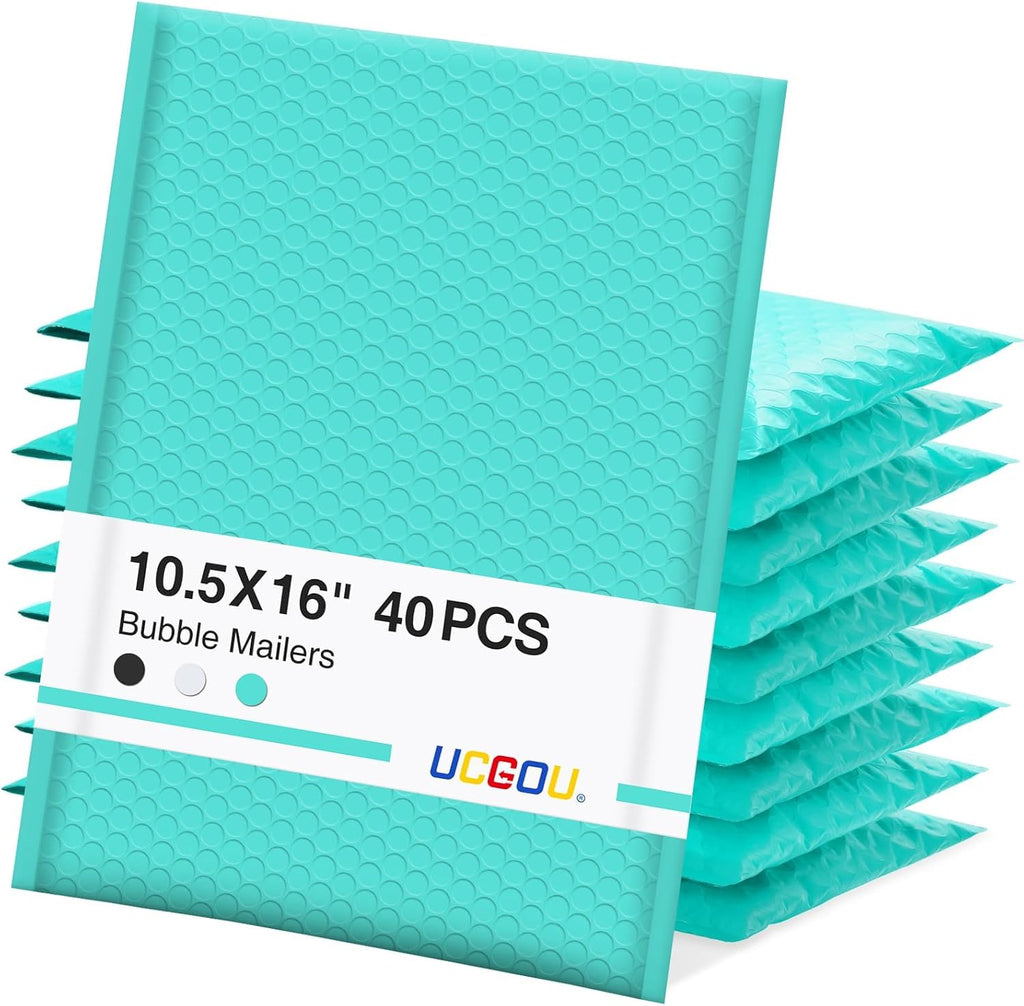 Bubble Mailers 10.5x16" 40 Pack Usable Size 10.5x15" Teal Padded