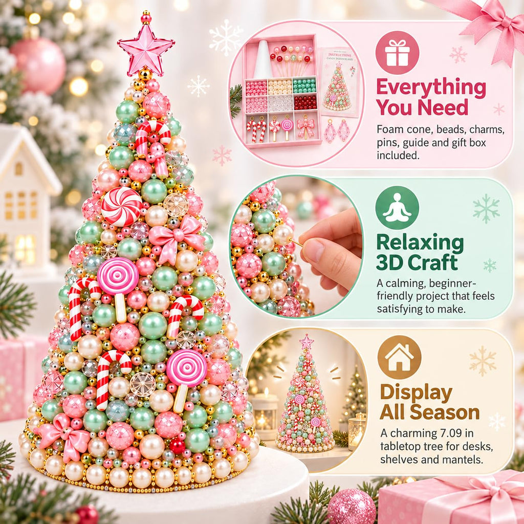 Beaded Christmas Tree Kit, Pink Lollipop