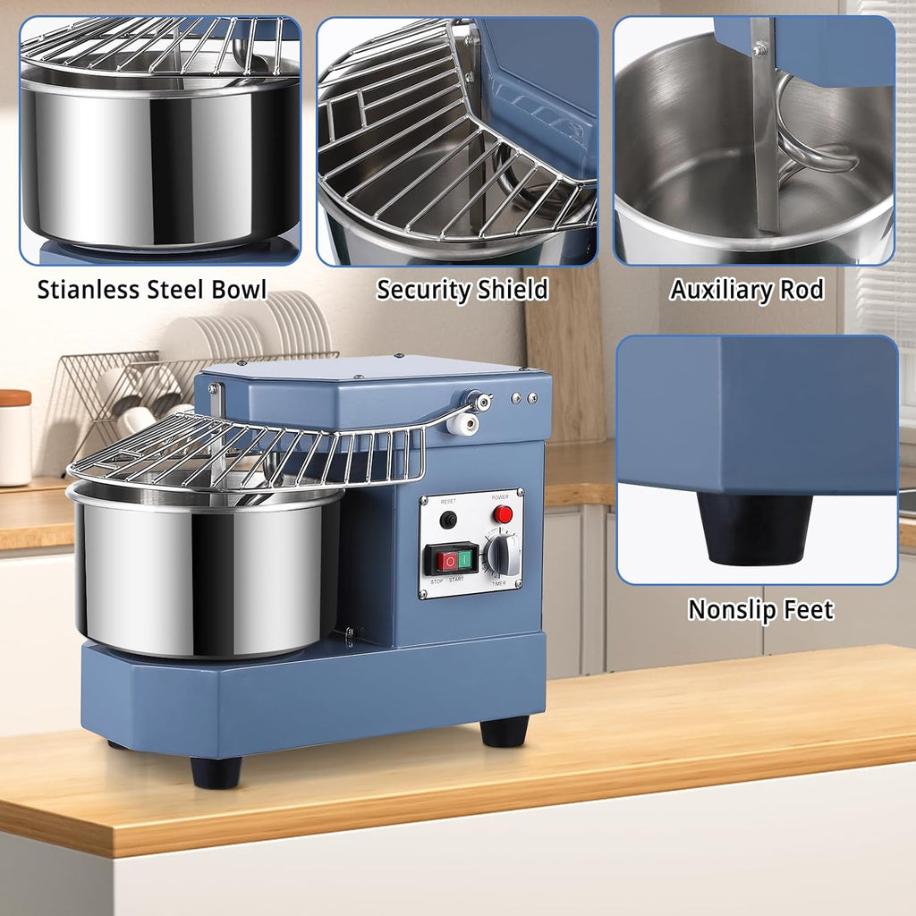 10.5 QT Commercial Dough Mixer, 650W Dual Rotating Dough Kneading Machine with Food-Grade Stainless Steel Bowl